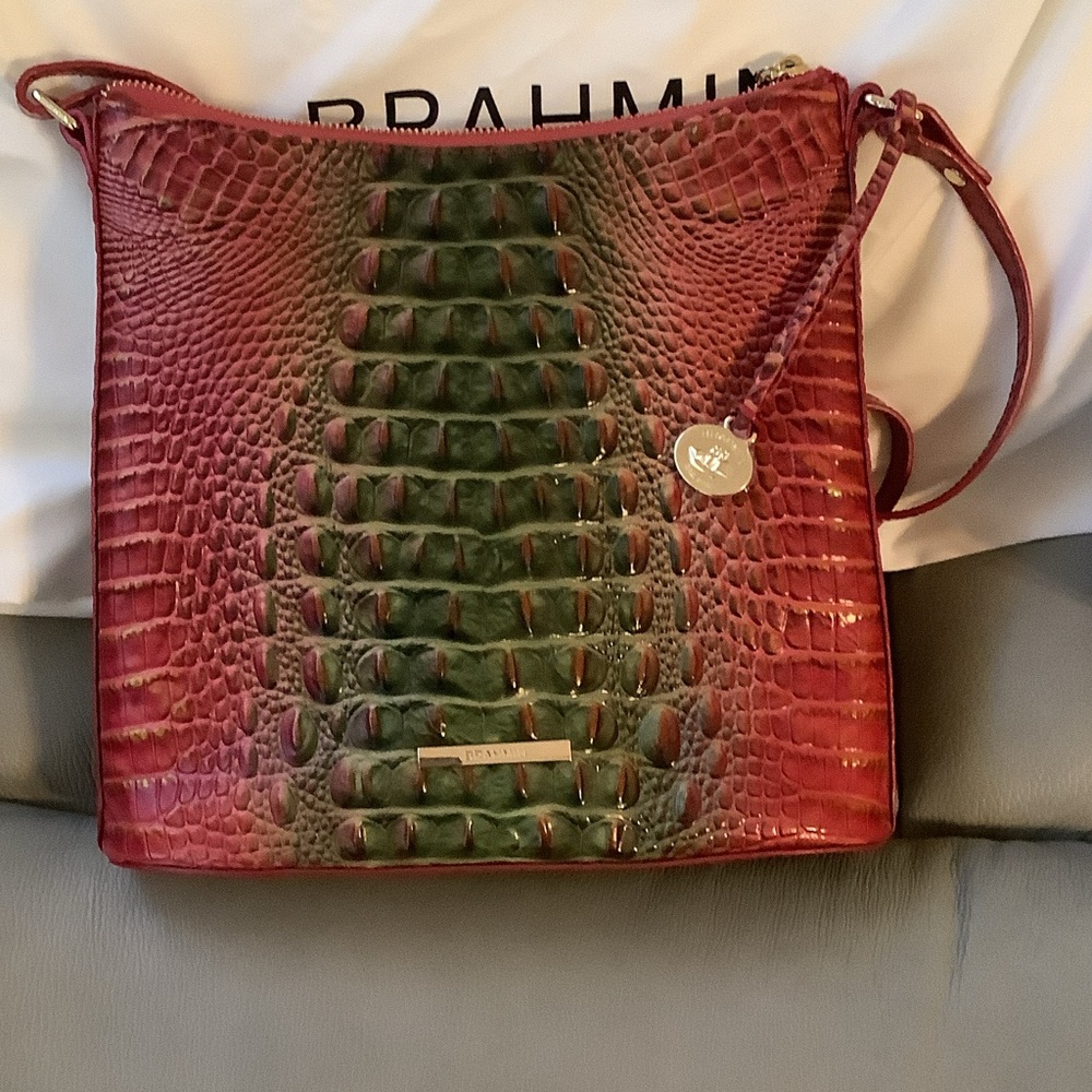 Brahmin Red and Green Embossed Crossbody Bag